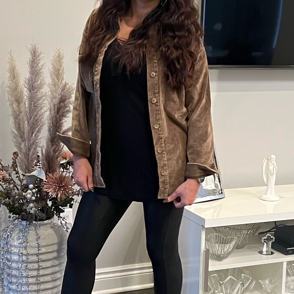 Kittenish Neutral Corduroy Button Up Shacket Cozy Fall Layer Jacket